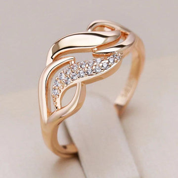 Latest Luxury Rolled 14K Rose Gold Geometry Rings For Women with Shiny AAA Zircon Diamonds, Ethnic Jewellery